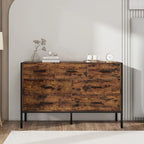 Commode en bois à 7 tiroirs, Armoire de rangement en bois pour chambre à coucher, Meuble à vêtements solide avec cadre en acier robuste