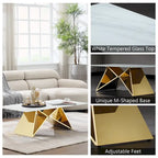 Table basse rectangulaire de luxe de 50 pouces en verre blanc avec base en miroir en forme de M