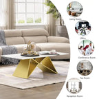 Table basse rectangulaire de luxe de 50 pouces en verre blanc avec base en miroir en forme de M