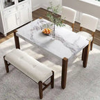 Table de salle à manger avec plateau effet marbre, 2 chaises rembourrées et banc avec pieds en bois