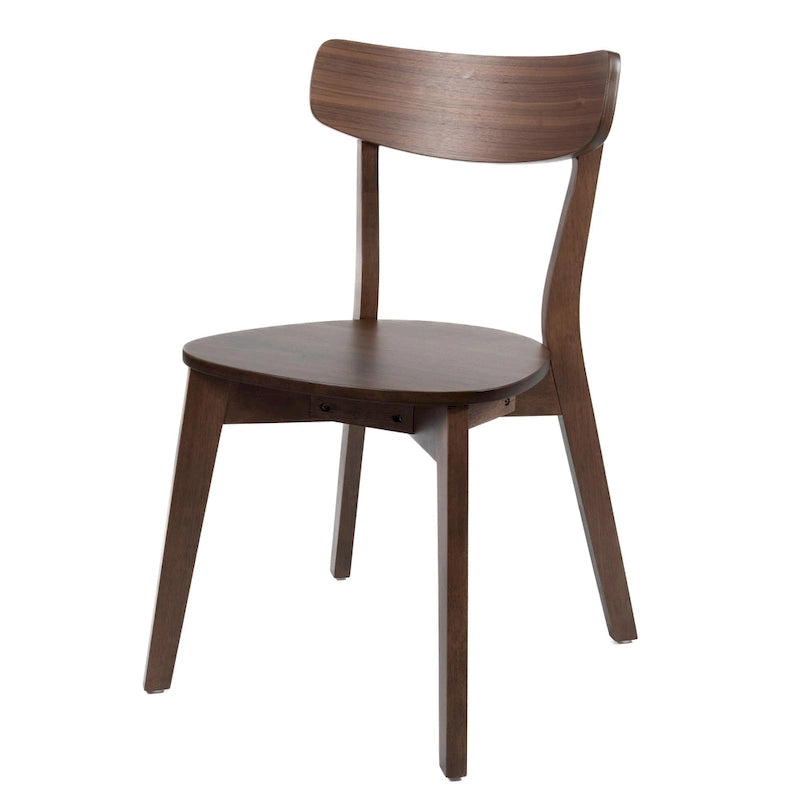 Chaise de salle à manger Aby, assise ronde en bois, dossier à lattes ouvertes, noyer brun