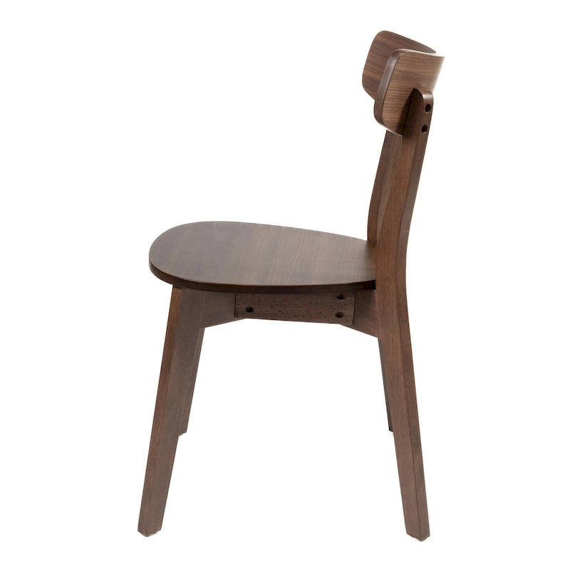 Chaise de salle à manger Aby, assise ronde en bois, dossier à lattes ouvertes, noyer brun