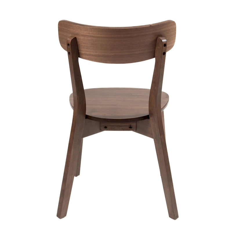 Chaise de salle à manger Aby, assise ronde en bois, dossier à lattes ouvertes, noyer brun