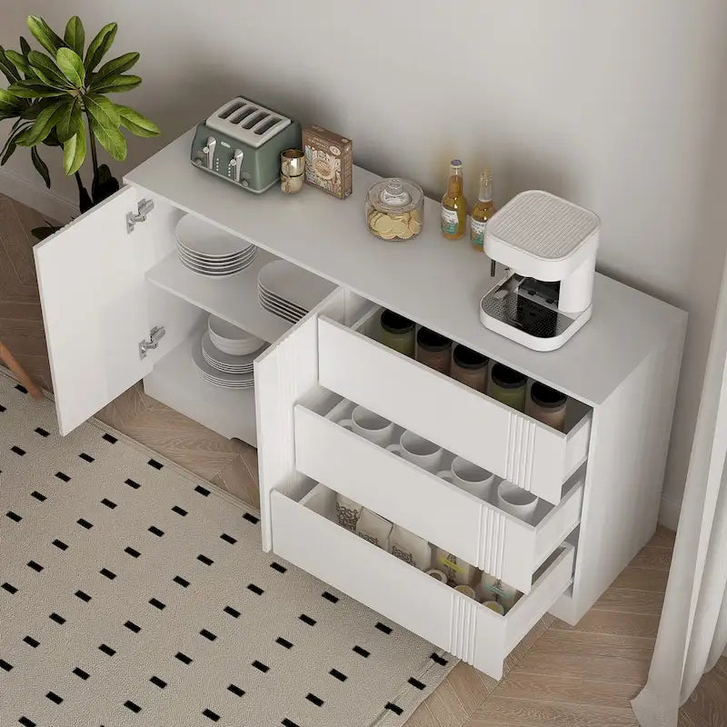 Buffet de rangement avec tiroirs et portes, grand buffet de café avec étagères réglables