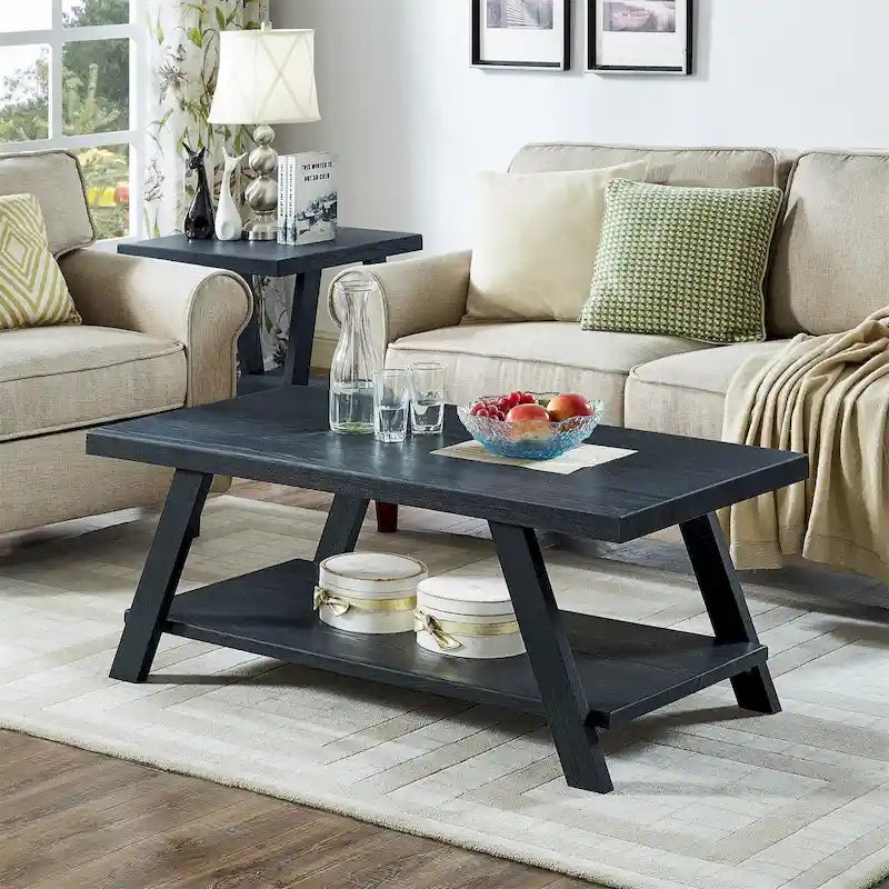 Table basse contemporaine en bois avec étagère