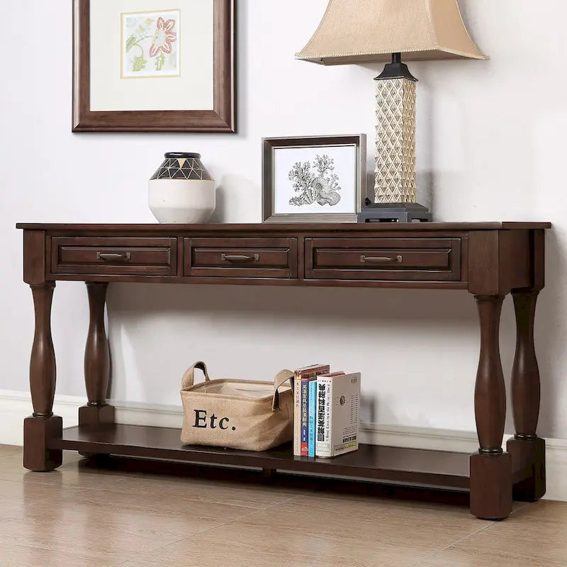 Console en bois avec 3 tiroirs et 1 étagère inférieure