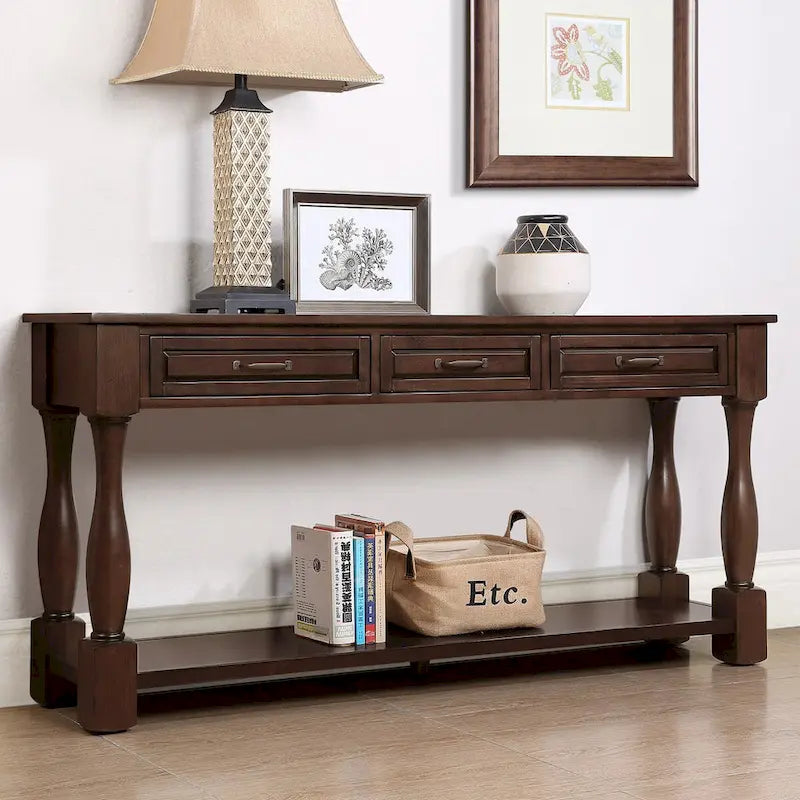 Console en bois avec 3 tiroirs et 1 étagère inférieure
