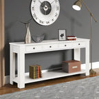 Console en bois de pin avec 4 tiroirs et étagère inférieure pour entrée ou couloir