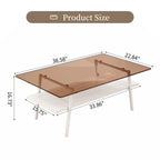 Table basse rectangulaire, plateau en verre trempé avec pieds en métal noir, table moderne pour salon