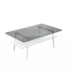 Table basse rectangulaire, plateau en verre trempé avec pieds en métal noir, table moderne pour salon