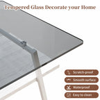 Table basse rectangulaire, plateau en verre trempé avec pieds en métal noir, table moderne pour salon