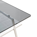 Table basse rectangulaire, plateau en verre trempé avec pieds en métal noir, table moderne pour salon
