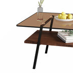 Table basse rectangulaire, plateau en verre trempé avec pieds en métal noir, table moderne pour salon