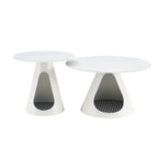 Table basse ronde avec plateau effet marbre, base en acier et lit pour chat