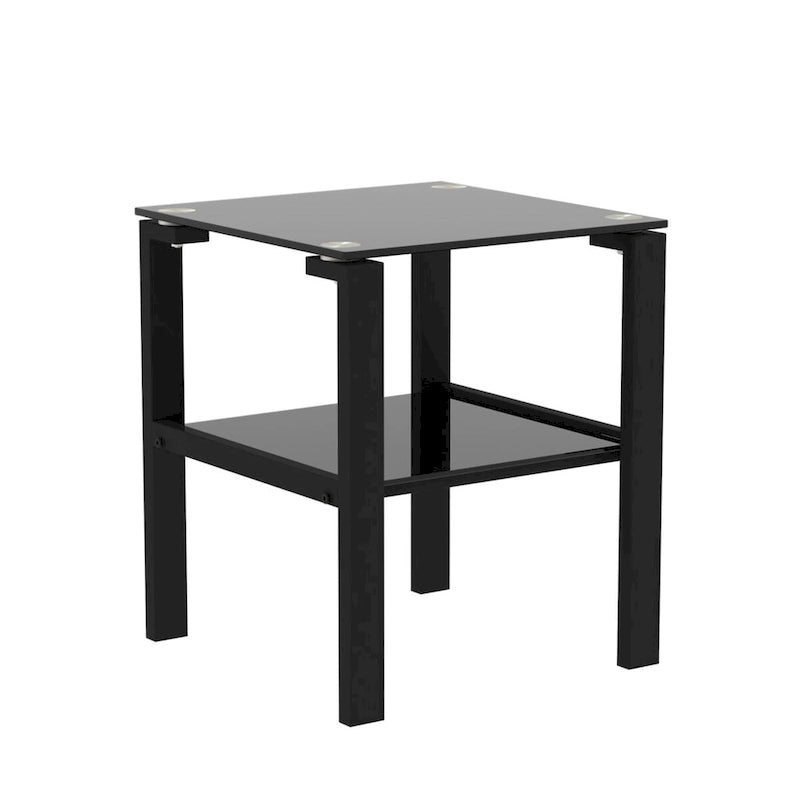 Table à thé en verre à deux niveaux, Petite table ronde, Table de chevet, Table d'appoint de salon