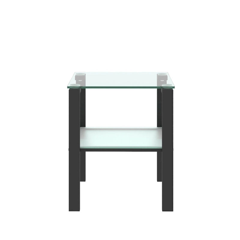 Table à thé en verre à deux niveaux, Petite table ronde, Table de chevet, Table d'appoint de salon