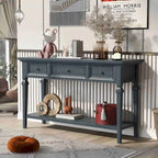 Console en bois de 50 po de style rétro classique avec trois tiroirs supérieurs et une étagère inférieure ouverte (fini gris délavé)