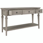 Console en bois de 50 po de style rétro classique avec trois tiroirs supérieurs et une étagère inférieure ouverte (fini gris délavé)