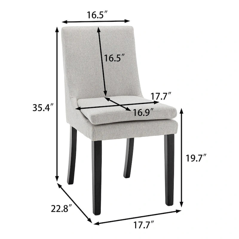 Chaise de salle à manger moderne, Chaise de cuisine et de salle à manger rembourrée avec pieds en bois massif, Tissu en lin capitonné