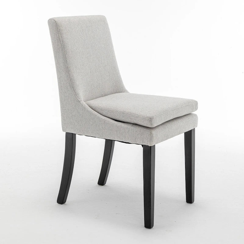 Chaise de salle à manger moderne, Chaise de cuisine et de salle à manger rembourrée avec pieds en bois massif, Tissu en lin capitonné