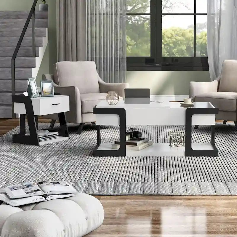 Table basse et table d'appoint relevables blanches modernes