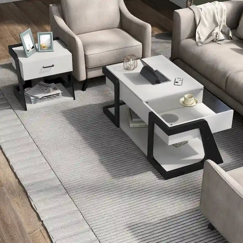 Table basse et table d'appoint relevables blanches modernes