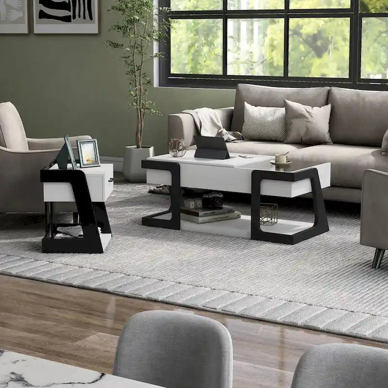 Table basse et table d'appoint relevables blanches modernes