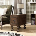 Table d'appoint rectangulaire en bois massif avec tiroir