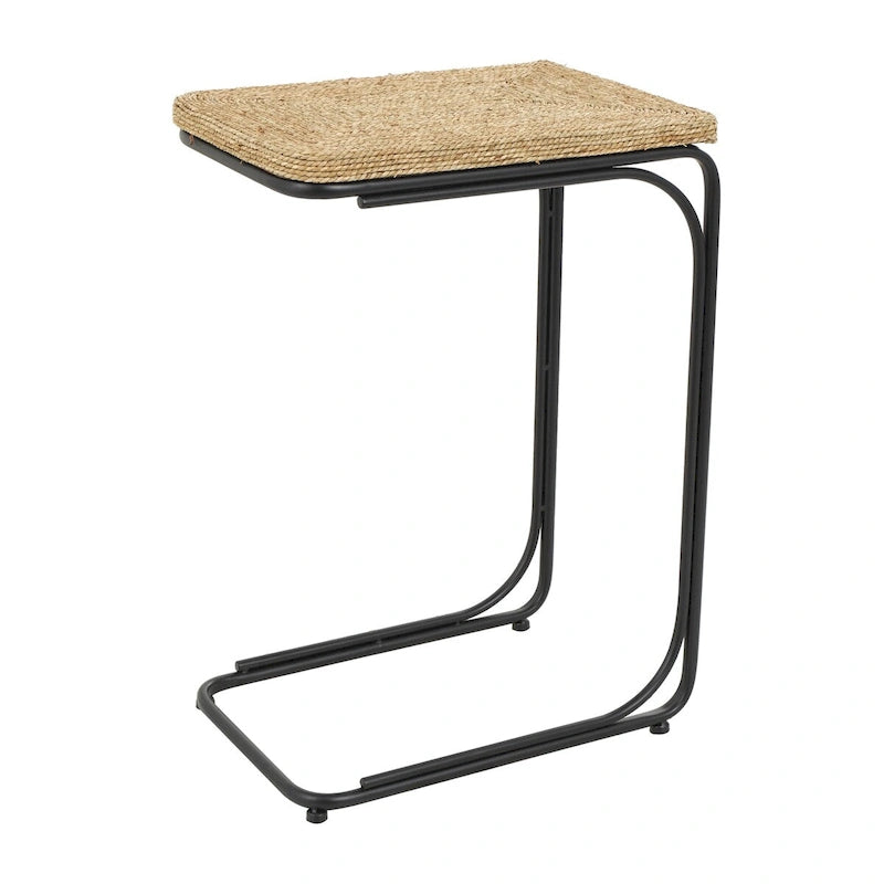 Table d'appoint en spirale faite à la main en plantes séchées avec pieds en métal noir - Marron