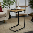Table d'appoint en spirale faite à la main en plantes séchées avec pieds en métal noir - Marron