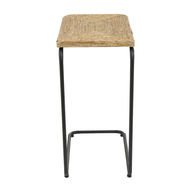 Table d'appoint en spirale faite à la main en plantes séchées avec pieds en métal noir - Marron