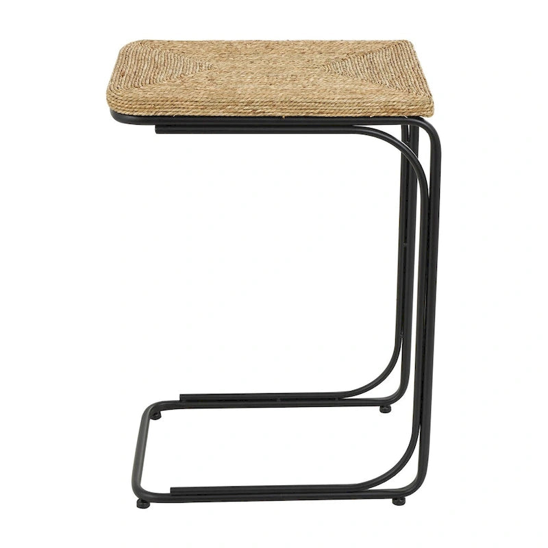 Table d'appoint en spirale faite à la main en plantes séchées avec pieds en métal noir - Marron