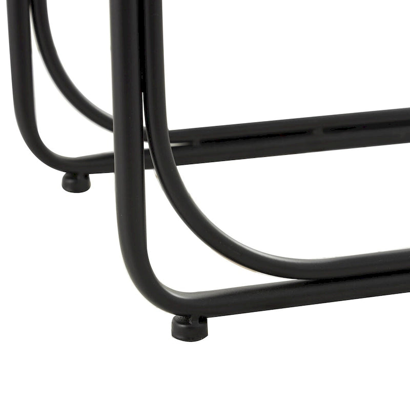 Table d'appoint en spirale faite à la main en plantes séchées avec pieds en métal noir - Marron