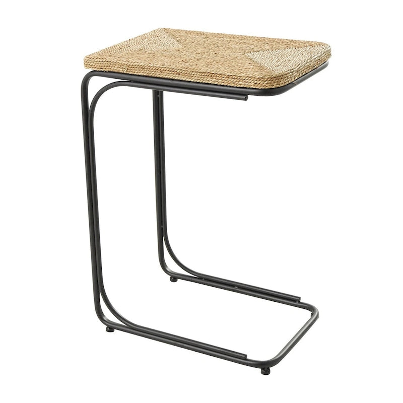 Table d'appoint en spirale faite à la main en plantes séchées avec pieds en métal noir - Marron