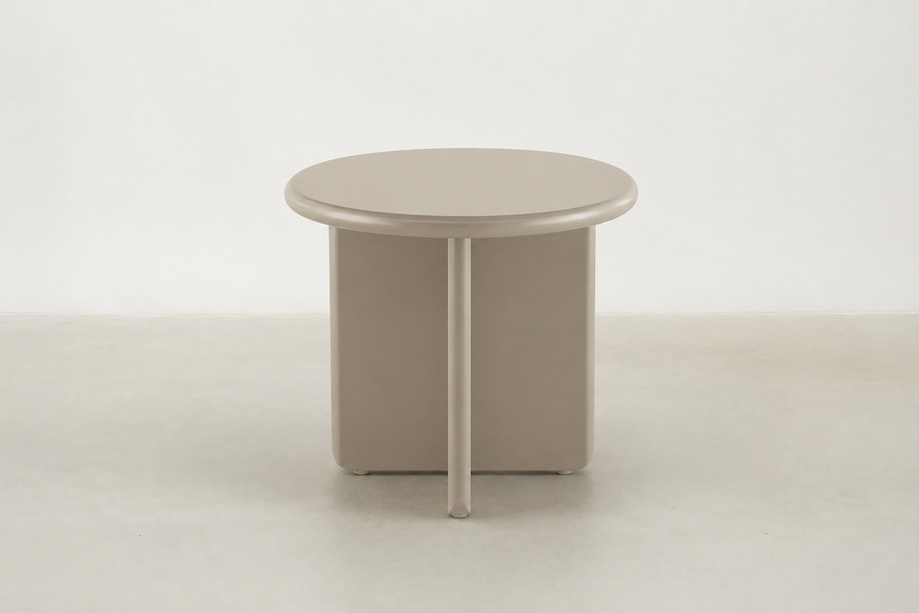 Matte MDF End Table with Rounded Sculptural Form for Living Room & Bedroom
