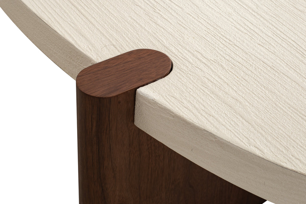 Modern Concrete-Look MDF Coffee Table with Walnut Base for Living Room