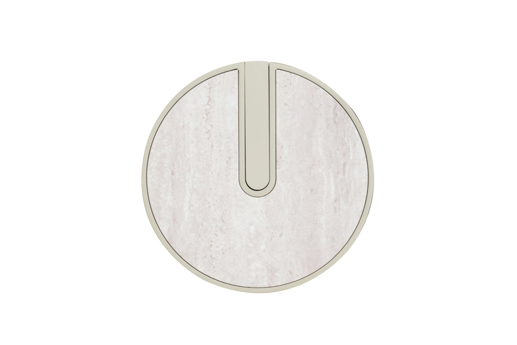 Modern Tempered Glass & Matte Beige End Table with Travertine Look for Living Room