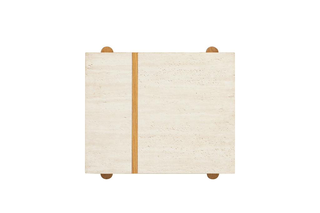 Microcement & Oak End Table with Travertine-Look Top for Living Room & Bedroom