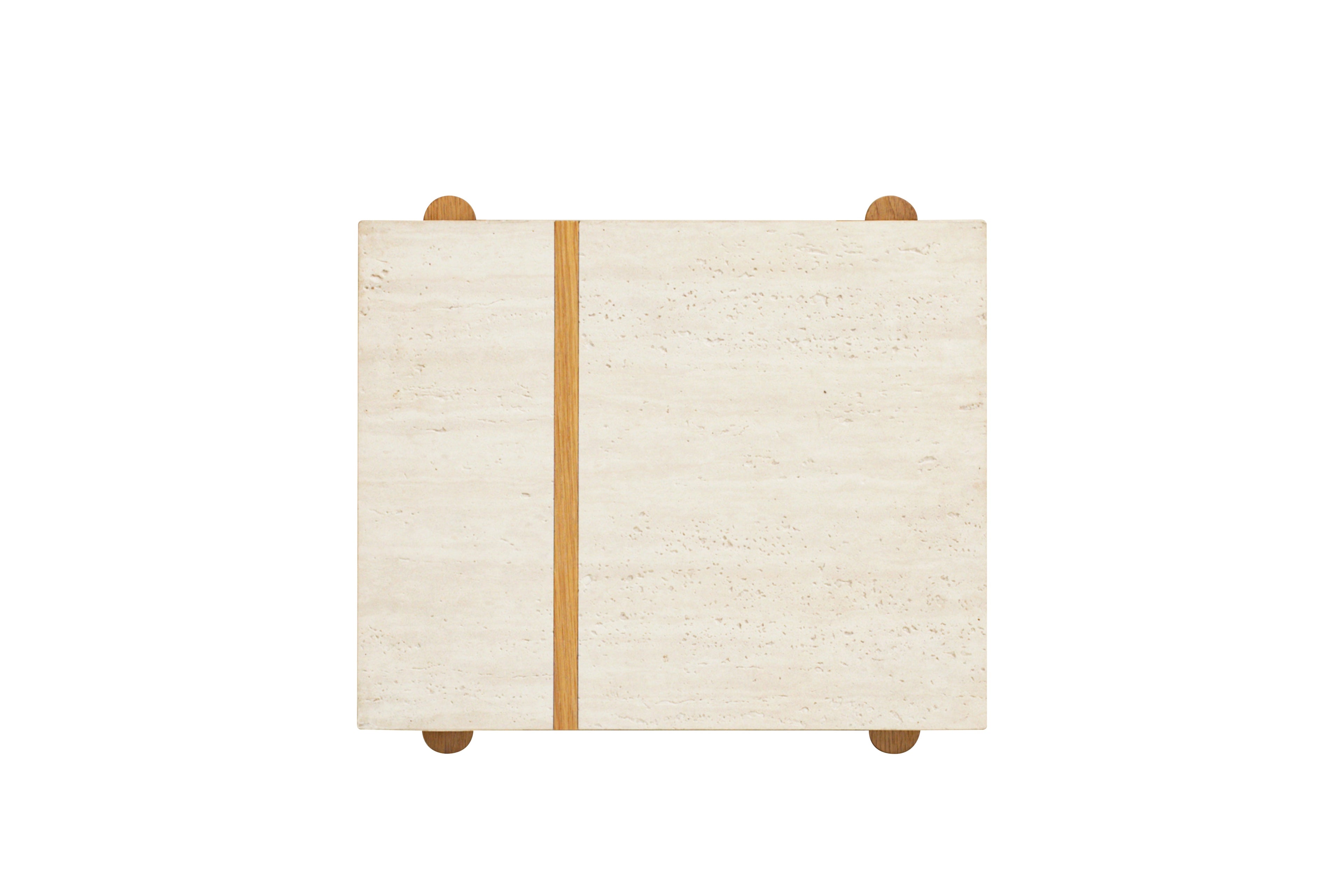 Microcement & Oak End Table with Travertine-Look Top for Living Room & Bedroom