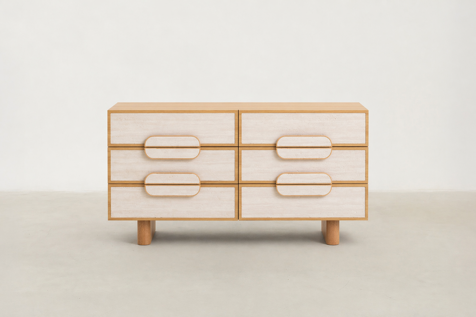 Oak Veneer Sideboard with Travertine Drawer Fronts for Living & Dining Room