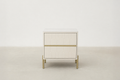 Modern Cream Nightstand with Arched Drawers & Brushed Gold Legs for Bedroom