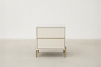 Modern Cream Nightstand with Arched Drawers & Brushed Gold Legs for Bedroom