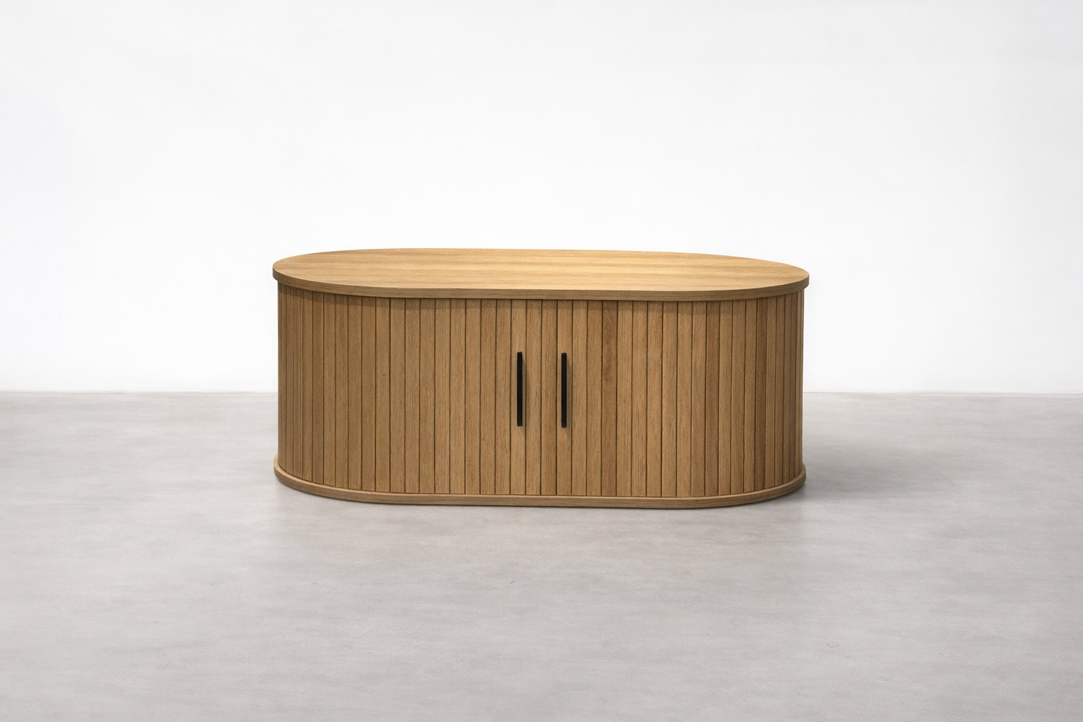 Oak Veneer Coffee Table with Fluted Detail & Slide Storage for Living Room