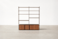 Modern Walnut Veneer Bookshelf with Metal Frame for Bedroom & Living Room
