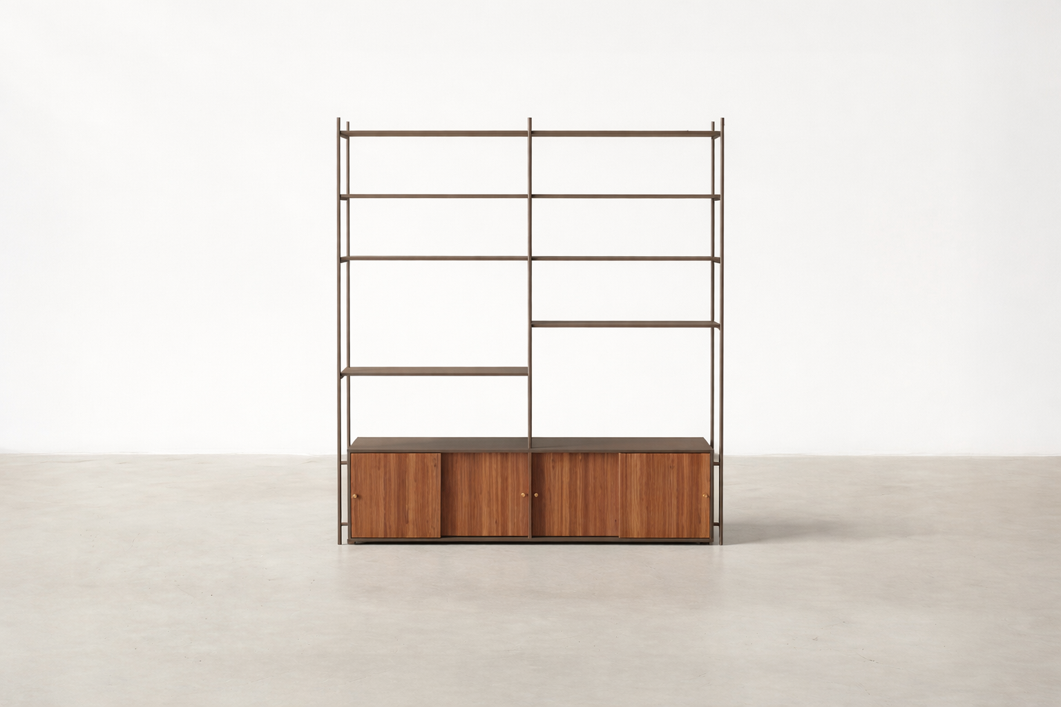 Modern Walnut Veneer Bookshelf with Metal Frame for Bedroom & Living Room
