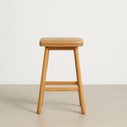 Solid Oak Bar Stool with Cushioned Saddle Seat for Kitchen & Dining