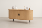 Oak Veneer Console with Fluted Design & Slide Storage for Living Room
