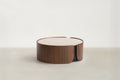 Walnut & Textured Glass Coffee & End Table with Gold Accents for Living Room