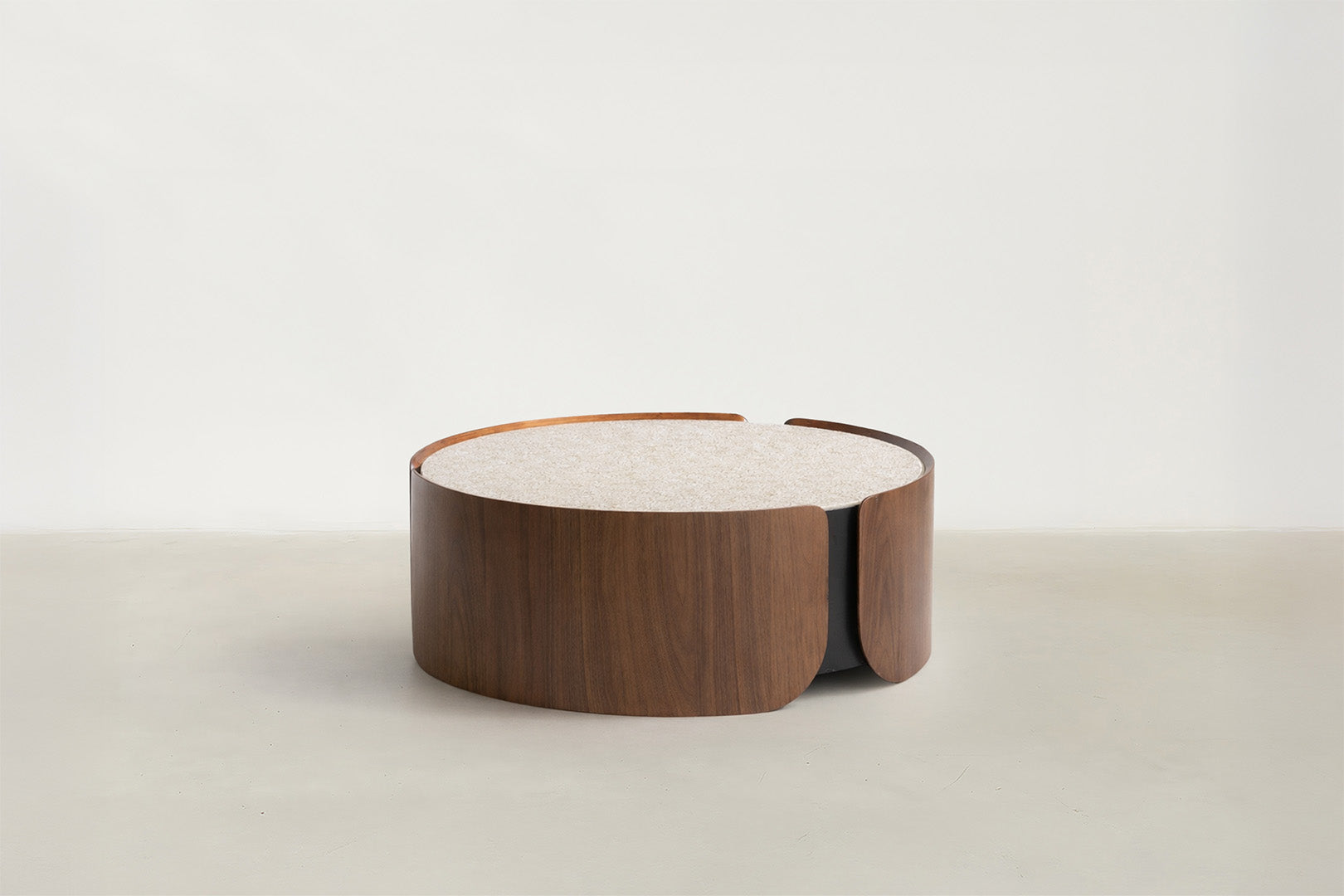 Walnut & Textured Glass Coffee & End Table with Gold Accents for Living Room