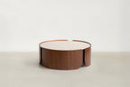 Walnut & Textured Glass Coffee & End Table with Gold Accents for Living Room